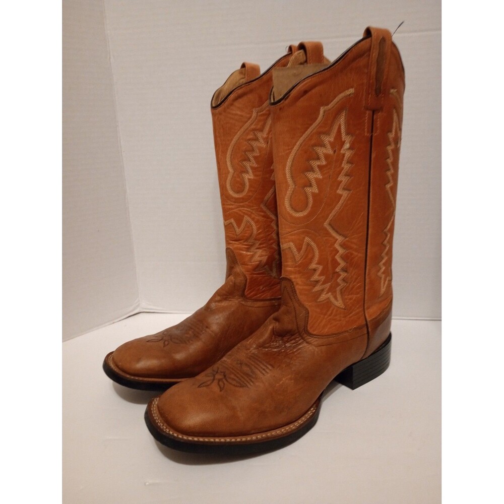 Old West LEATHER SIZE 10 D BROWN leather Cowboy Boots #BSL1872